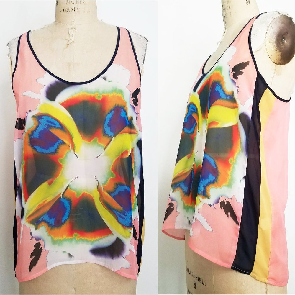 Anthropologie Dream Daily Womens Semi Sheer Chiffon TankTop Psychedelic Pink M